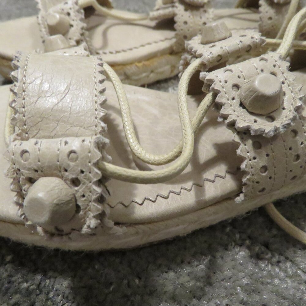 BALENCIAGA PARIS Arena Leather Gladiator Ankle Wrap Espadrilles in Praline Sz 6 - Picture 5 of 15